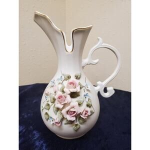 Vintage Lefton Pitcher #839 With Applied Roses Circa 1950's